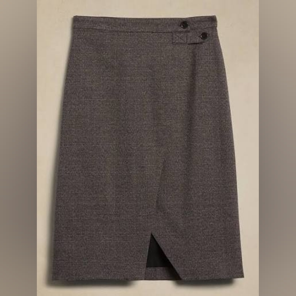Banana Republic Factory Brown Plaid Flannel Wrap Pencil Skirt - Size 0